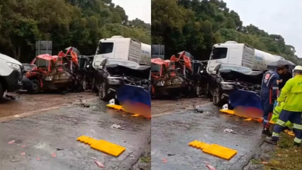 Engavetamento envolvendo caminhões e carros deixa mortos na BR-116 em SC