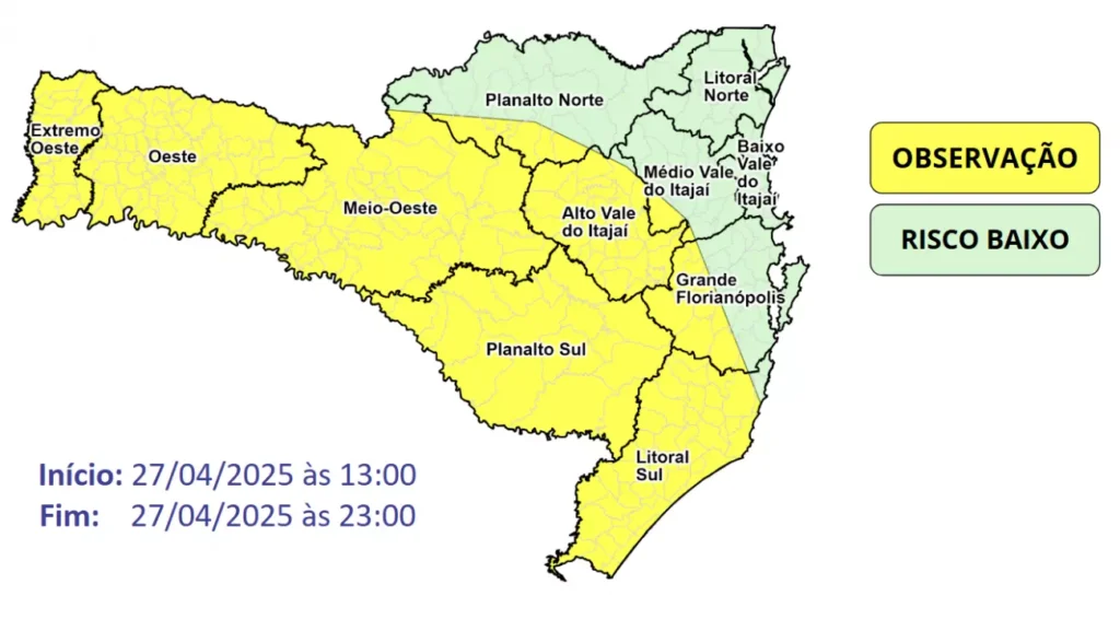 Frente fria traz temporais e alerta para alagamentos em SC