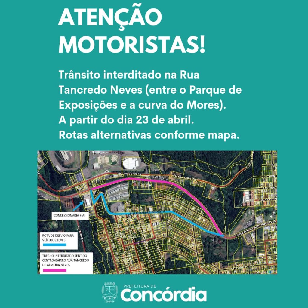 Interdição em trecho da Rua Tancredo Neves começa dia 23; trânsito será desviado