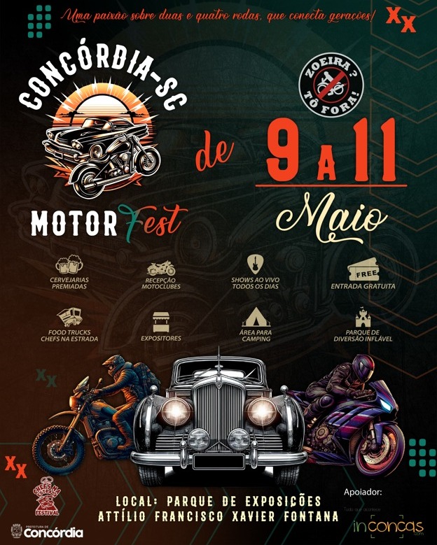 Concórdia recebe Motorfest com shows, exposição de carros e entrada gratuita