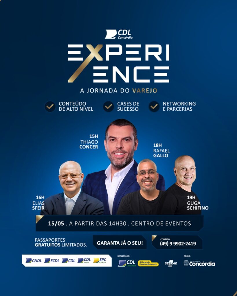 CDL Experience apresenta dia 15 de maio Thiago Concer e mais três palestrantes
