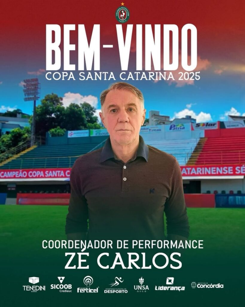 Concórdia anuncia Zé Carlos como coordenador de performance para a Copa Santa Catarina 2025