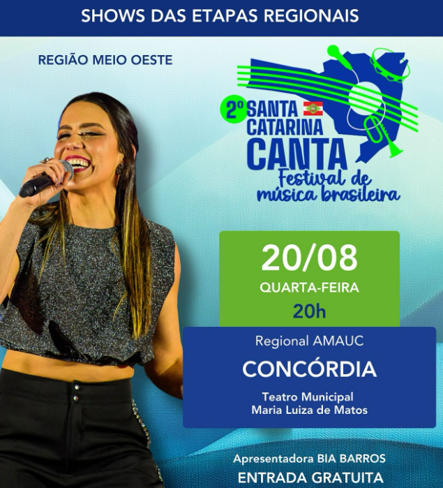 Concórdia recebe seletiva regional do festival “Santa Catarina Canta” nesta quarta-feira