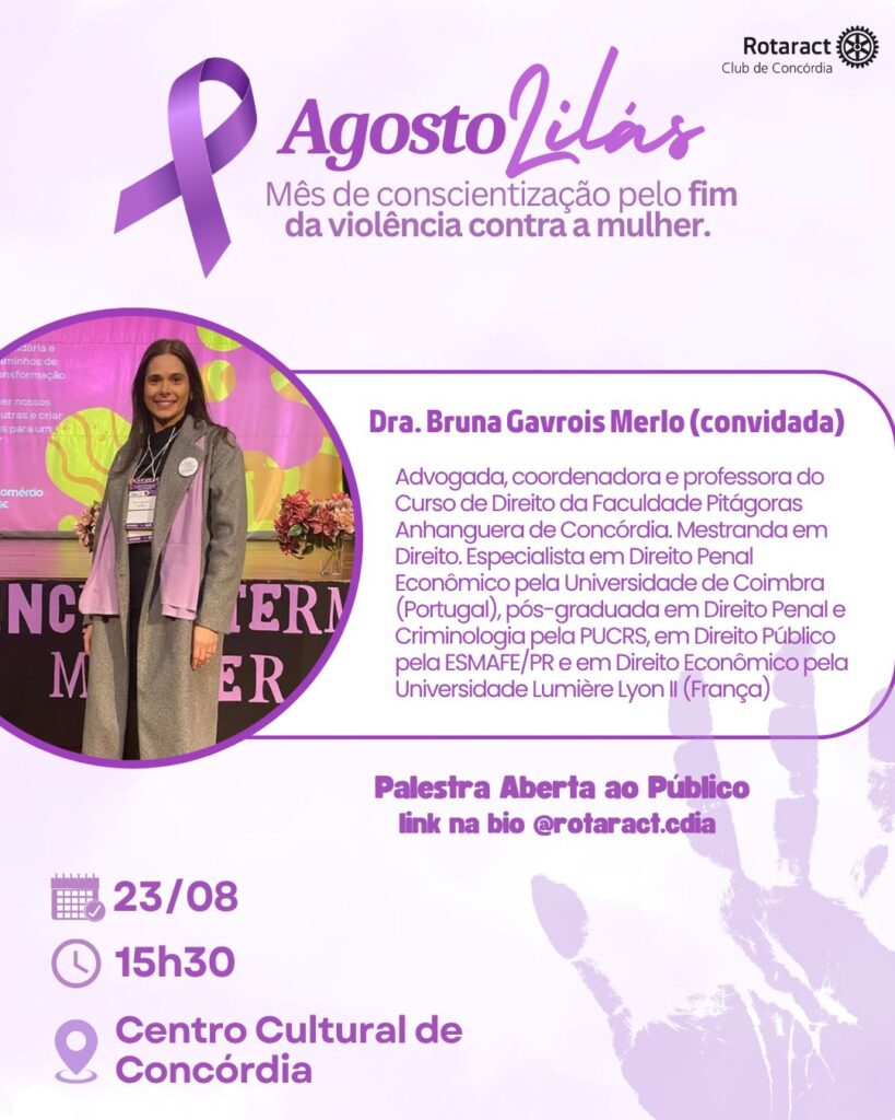 Agosto Lilás: Concórdia recebe palestra sobre combate à violência contra a mulher