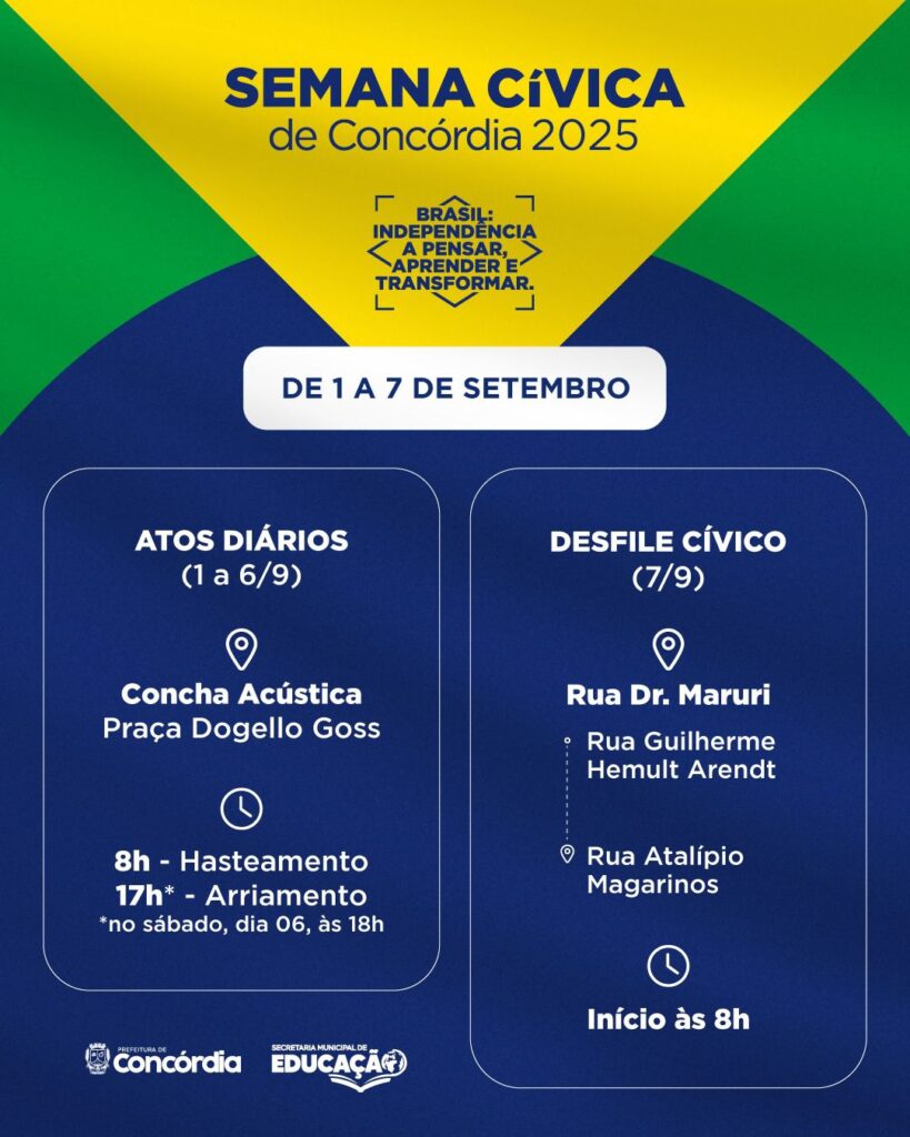 Concórdia celebra Semana Cívica com programação especial até 7 de setembro