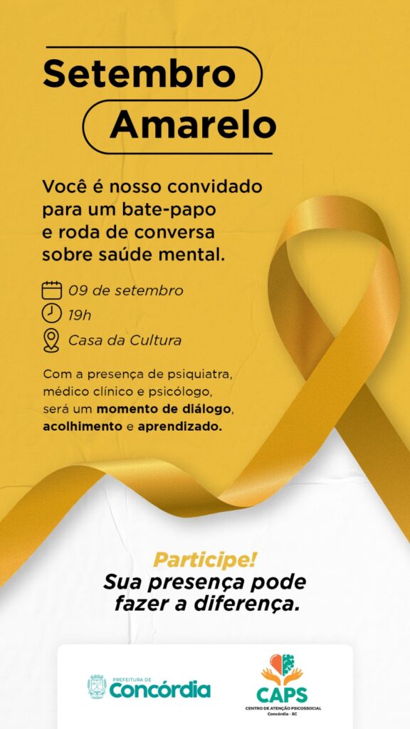 Setembro Amarelo: Bate-papo sobre saúde mental acontece hoje, 19h, na Casa da Cultura