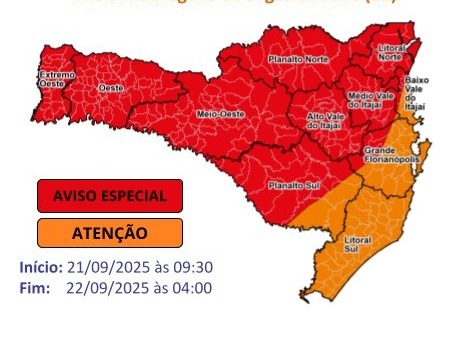 Defesa Civil emite alerta extremo por tempestades e queda de temperatura