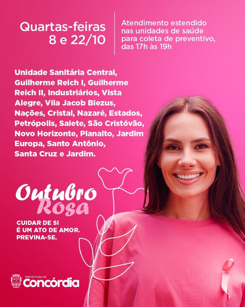 Unidades de Saúde de Concórdia terão atendimento estendido no Outubro Rosa