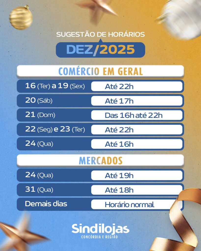 Comércio de Concórdia terá horário estendido no mês de dezembro