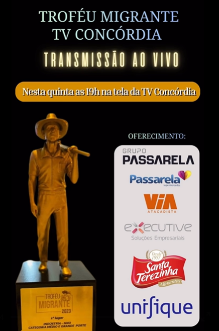 Troféu Migrante será entregue nesta quinta em Concórdia com transmissão ao vivo da TV Concórdia