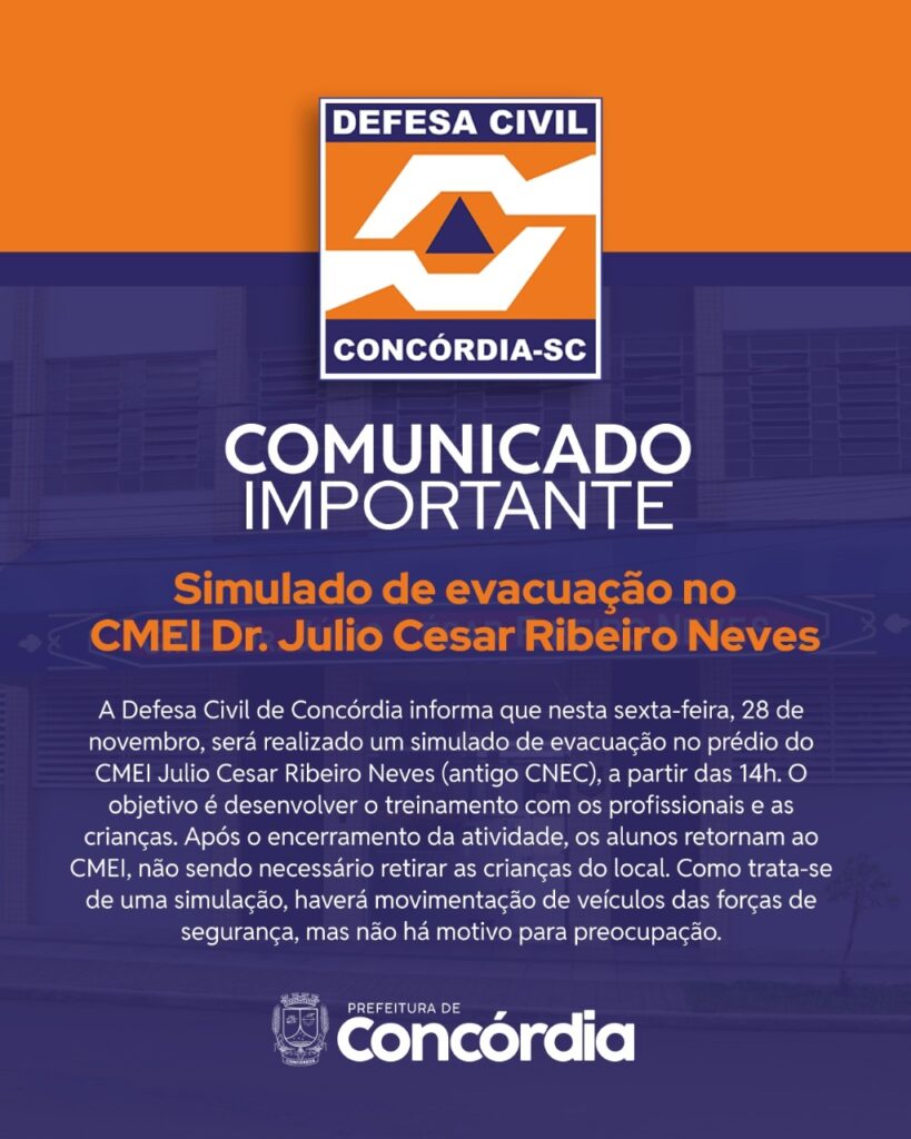 Defesa Civil realiza simulado de evacuação nesta sexta, 28