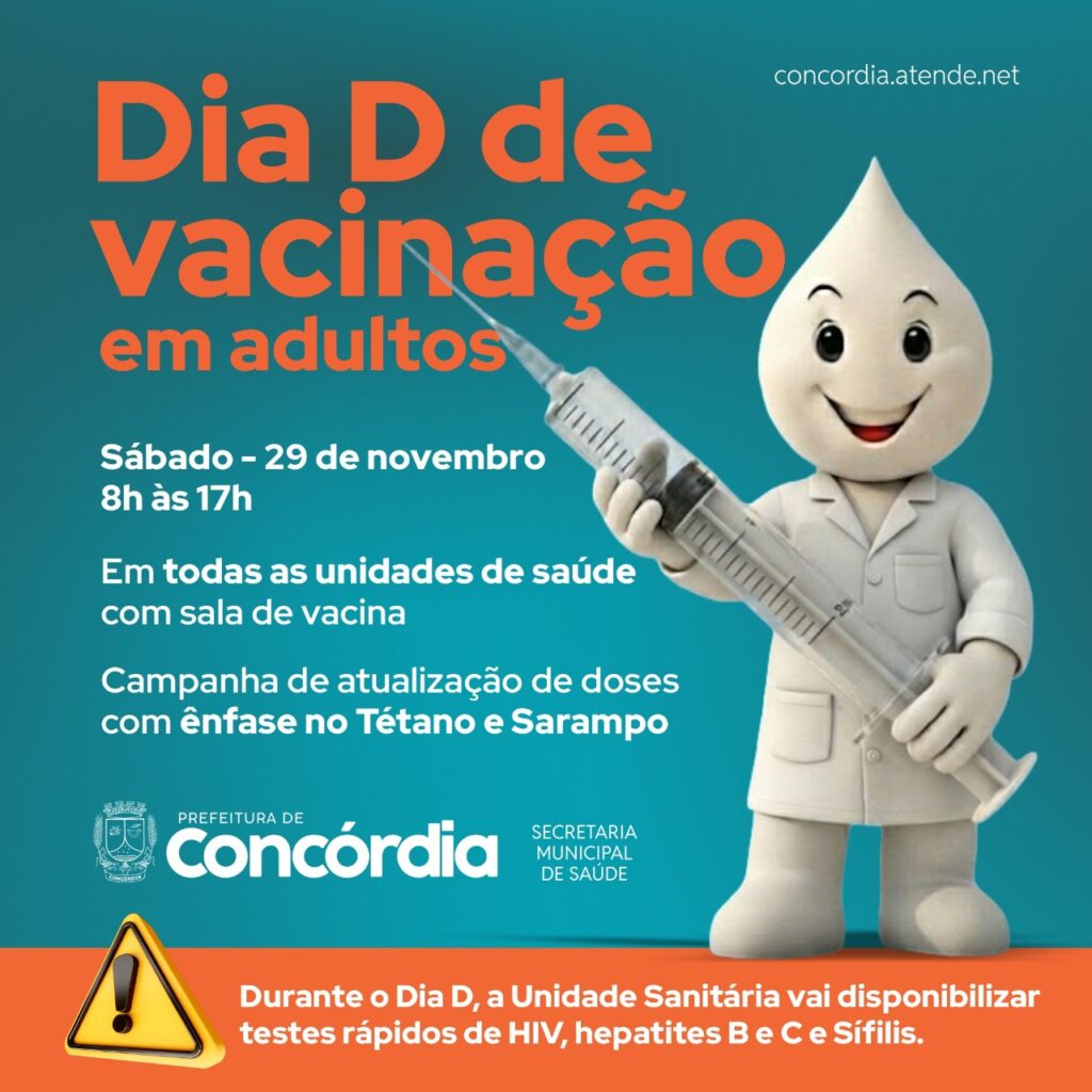 Amanhã é Dia D de vacinação de adultos em Concórdia