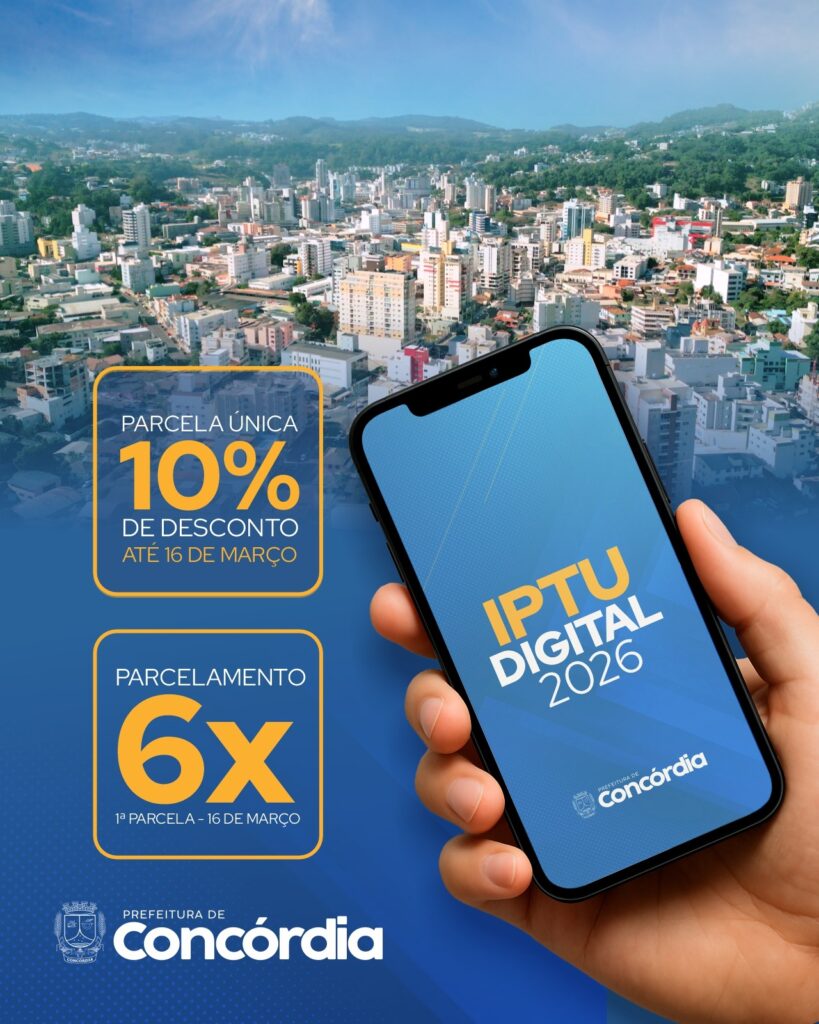 Prefeitura de Concórdia libera guias do IPTU 2026 com reajuste apenas pela inflação