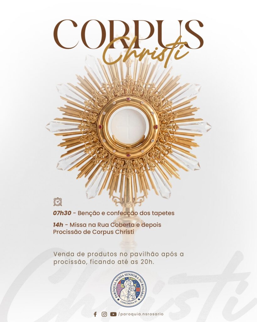 Paróquia Nossa Senhora do Rosário divulga programação de Corpus Christi em Concórdia