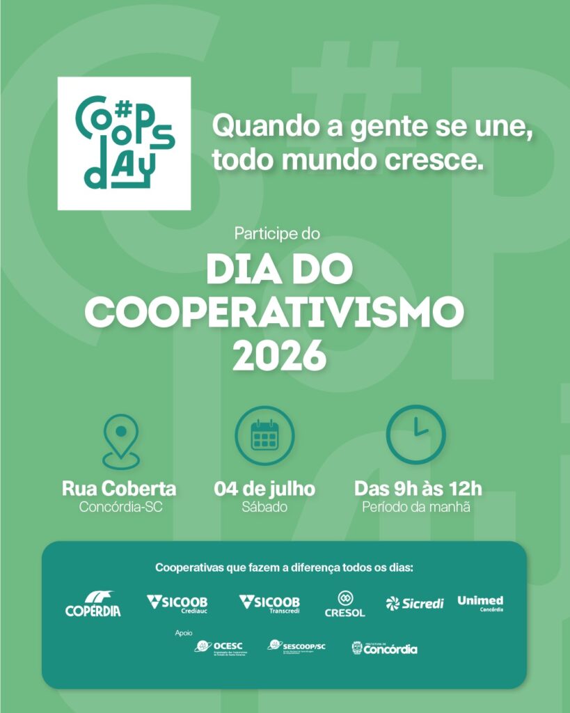 Dia do Cooperativismo 2026 reúne cooperativas de Concórdia em ação aberta à comunidade
