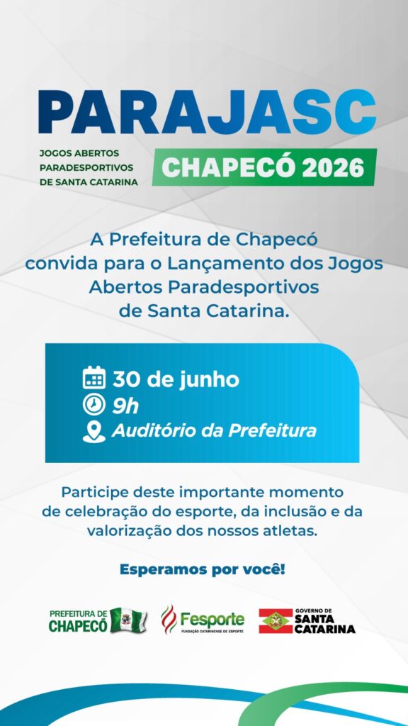 Lançamento oficial do Parajasc 2026 acontece na próxima terça-feira em Chapecó