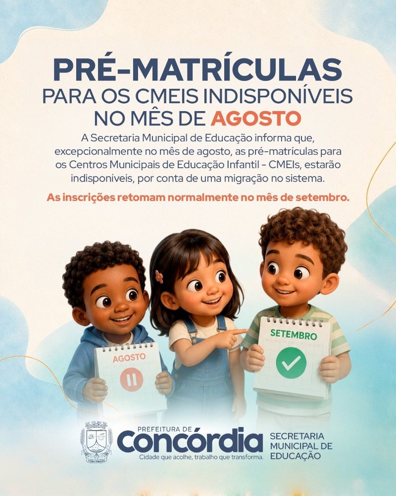 Pré-inscrições para CMEIs ficam suspensas em agosto para mudança de sistema