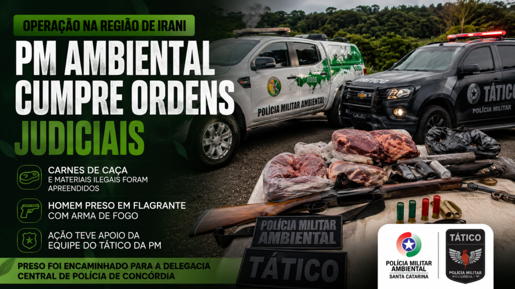 Operação da Polícia Ambiental apreende carne de caça e arma de fogo na região de Irani