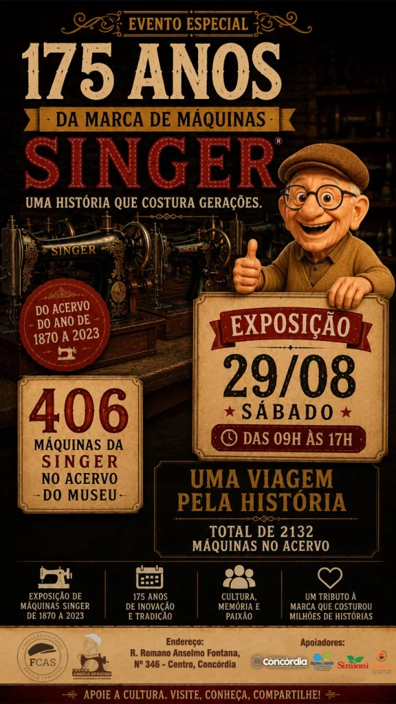 Museu Angelo Spricigo realiza exposição especial em celebração aos 175 anos da Singer