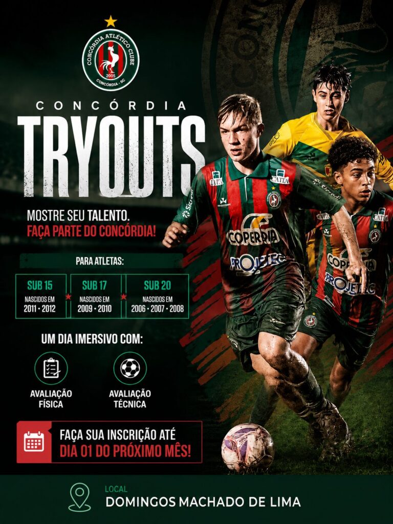 Concórdia AC abre inscrições para seletiva de atletas das categorias Sub-15, Sub-17 e Sub-20