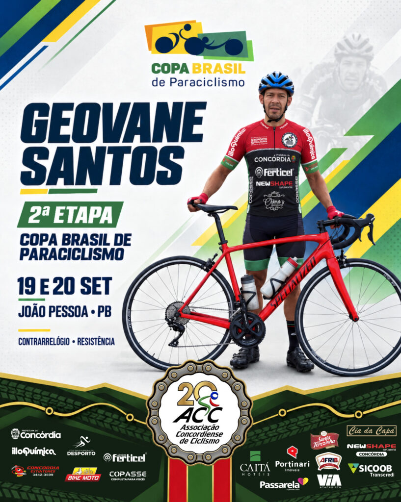 Geovane Santos representa Concórdia e Santa Catarina na 2ª etapa da Copa Brasil de Paraciclismo