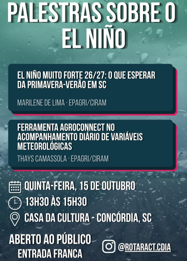 Concórdia terá palestras gratuitas sobre El Niño e previsão do tempo em Santa Catarina