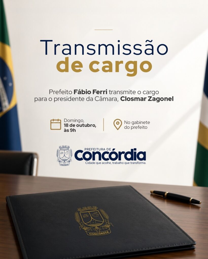 Prefeitura de Concórdia terá transmissão de cargo neste domingo; Zagonel assume o Executivo